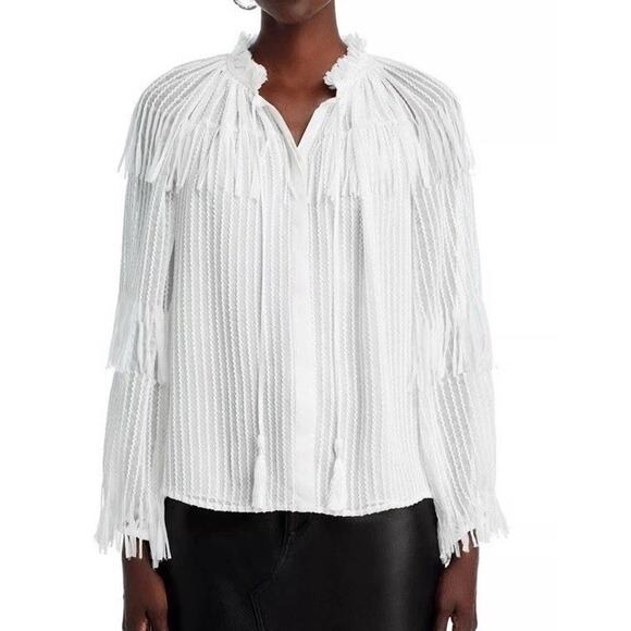 Kobi Halperin Women's White Tie Neck Fringe Poppi Blouse Top XXL Chiffon $448 - Picture 1 of 16